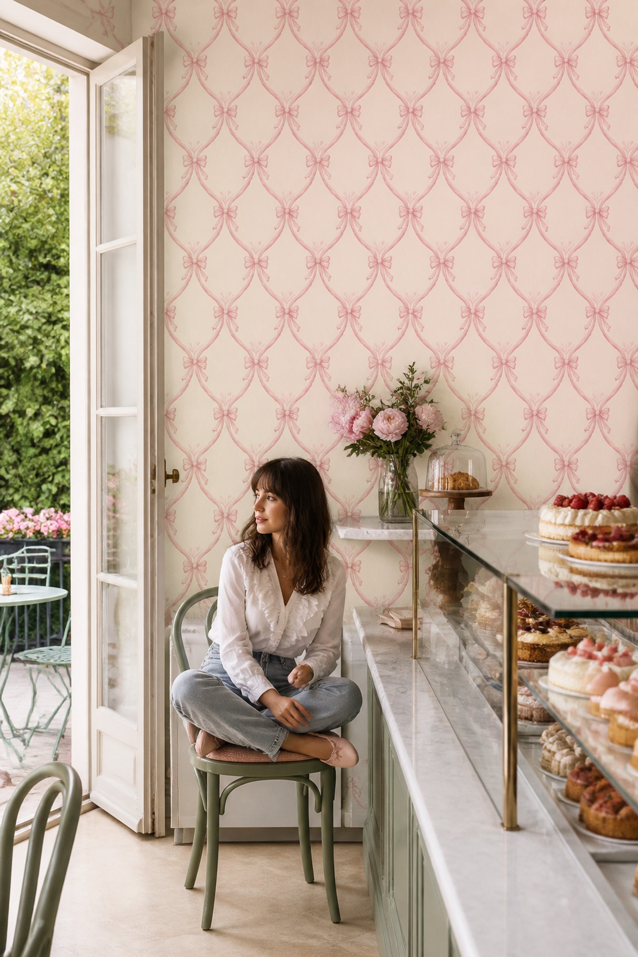 Pink Ribbon Wallpaper Bows Removable Trellis Wall Double Roll