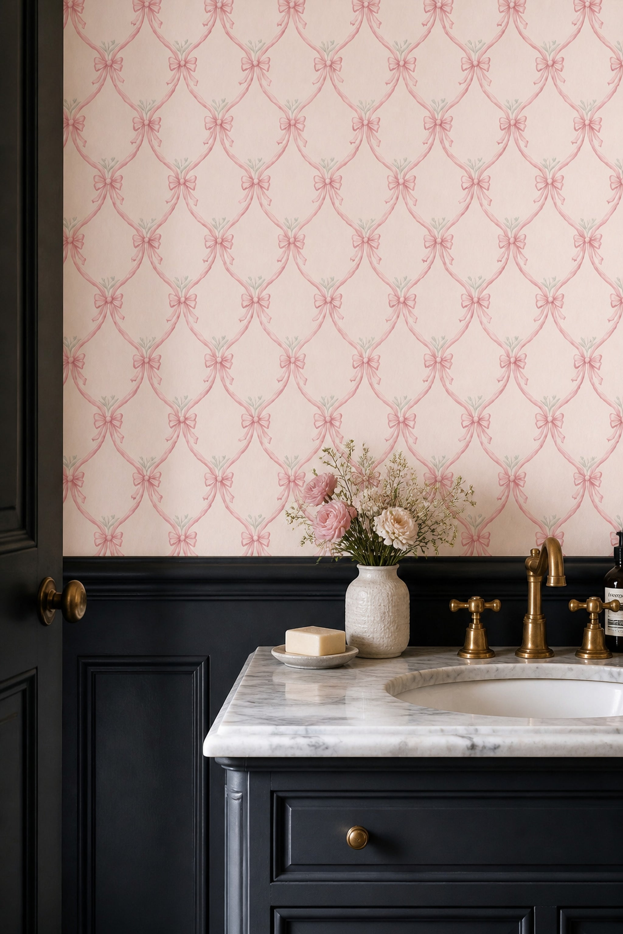 Pink Ribbon Wallpaper Bows Removable Trellis Wall Double Roll