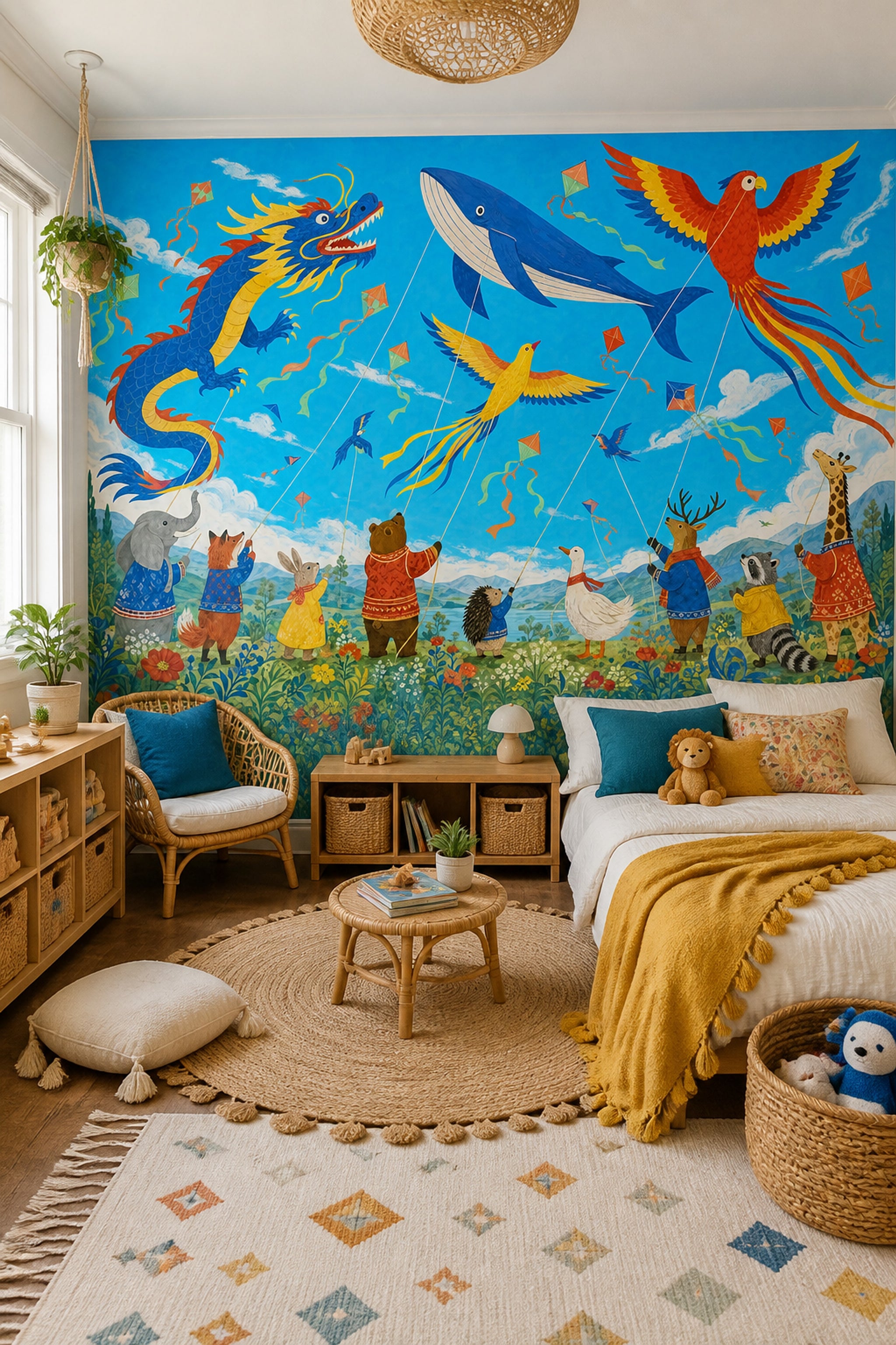 Whimsical Animals Wallpaper Kite Festival Dragon Kite Wall Mural