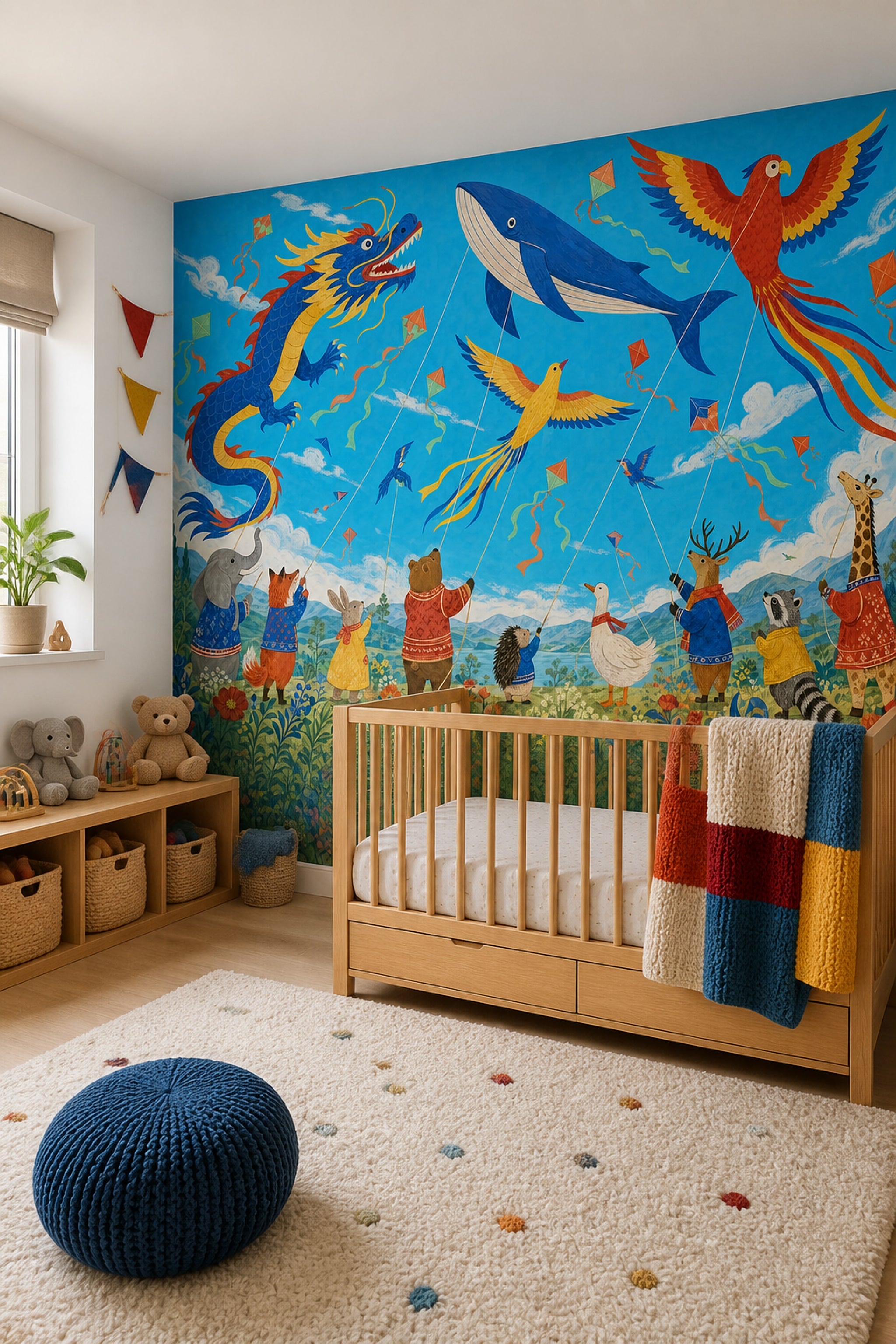 Whimsical Animals Wallpaper Kite Festival Dragon Kite Wall Mural