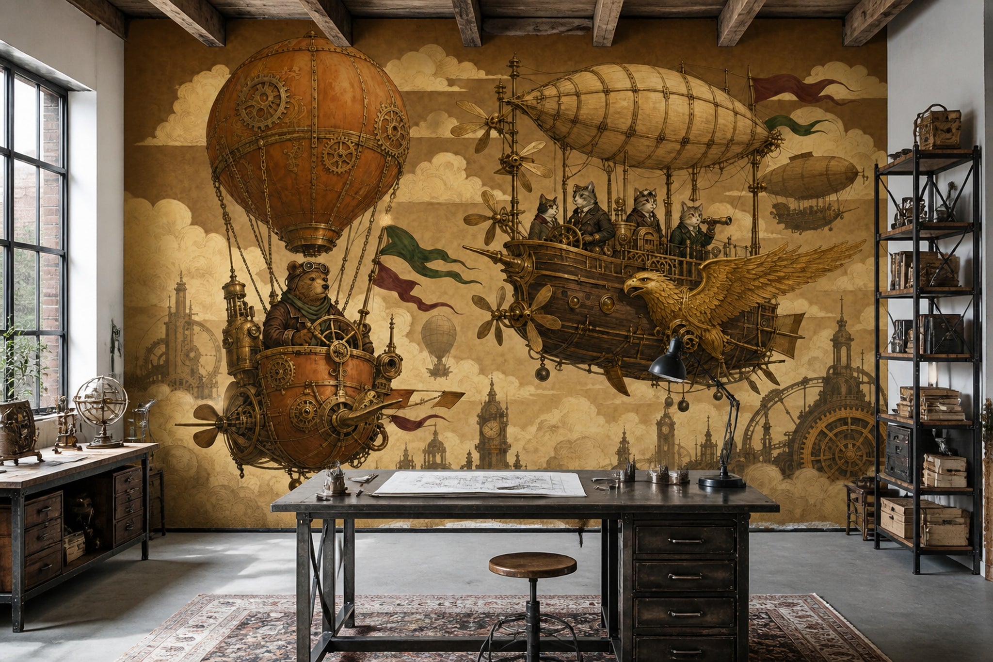 Muted Green Wallpaper Hot Air Balloon Removable Wall Decor