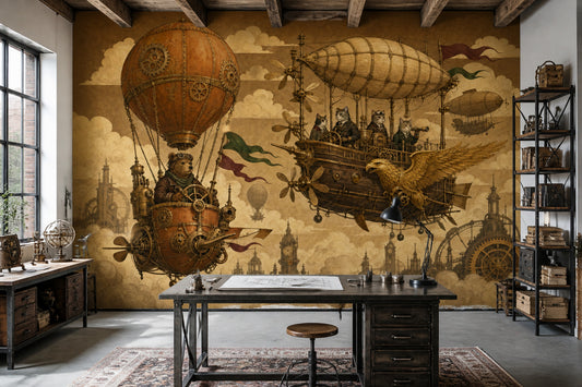 Muted Green Wallpaper Hot Air Balloon Removable Wall Decor