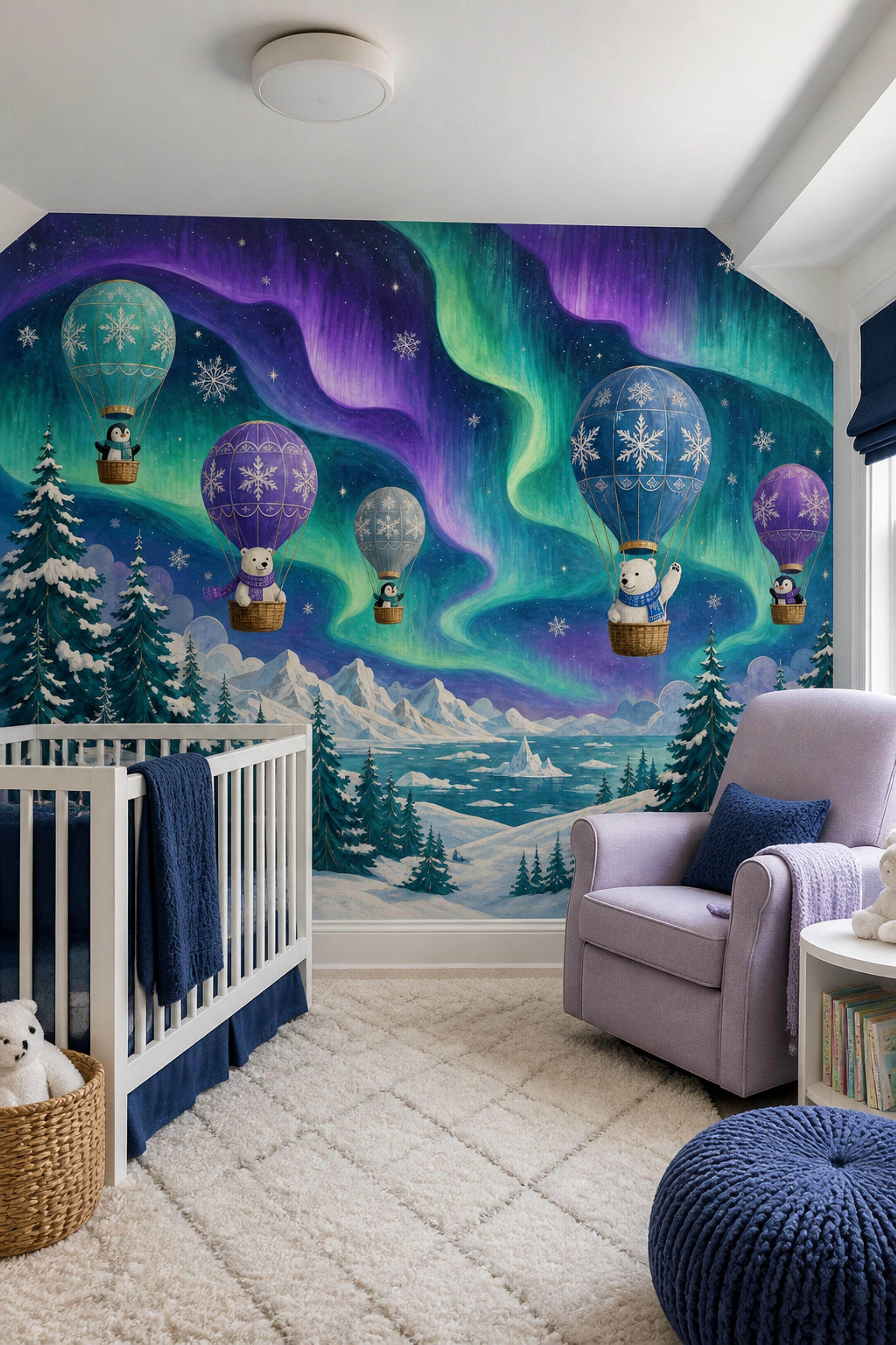 Aurora Borealis Wallpaper Starry Sky Arctic Animals Removable Wall Decor