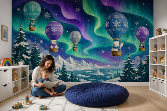 Aurora Borealis Wallpaper Starry Sky Arctic Animals Removable Wall Decor