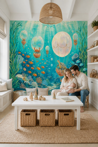 Underwater Wallpaper Sea Turtle Whimsical Wall Mural