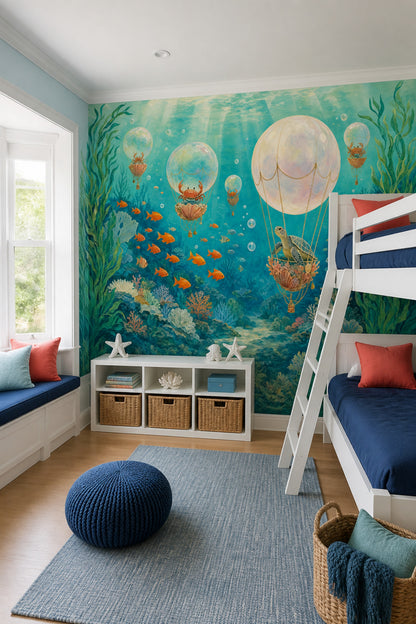 Underwater Wallpaper Sea Turtle Whimsical Wall Mural