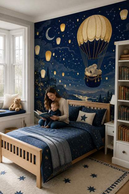 Hot Air Balloon Wallpaper Sky Lantern Crescent Moon Removable Wall Decor
