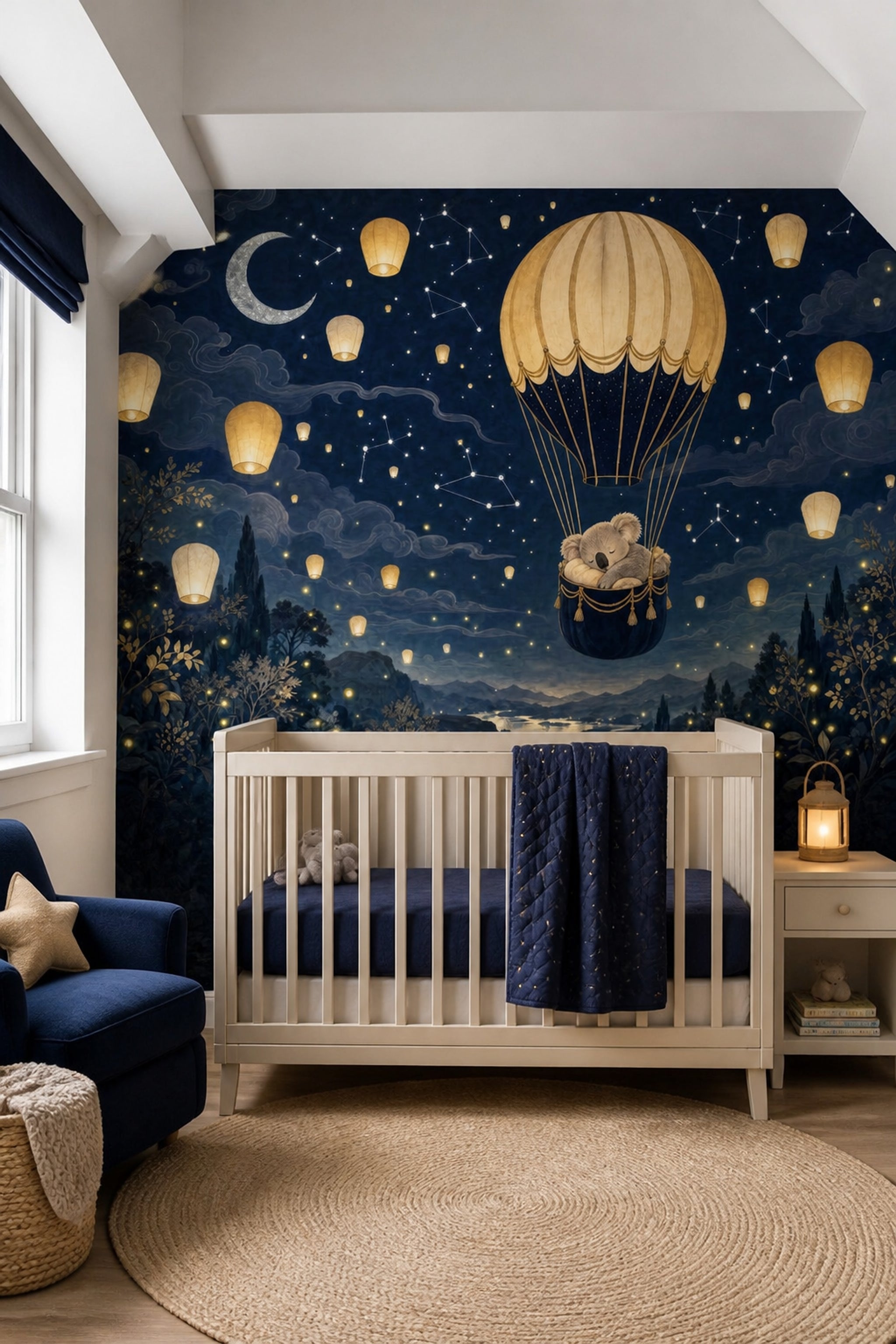 Hot Air Balloon Wallpaper Sky Lantern Crescent Moon Removable Wall Decor