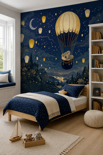 Hot Air Balloon Wallpaper Sky Lantern Crescent Moon Removable Wall Decor
