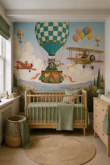 Hot Air Balloon Wallpaper Airplane Pilot Wall Mural