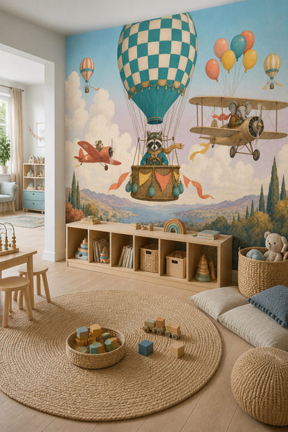 Hot Air Balloon Wallpaper Airplane Pilot Wall Mural