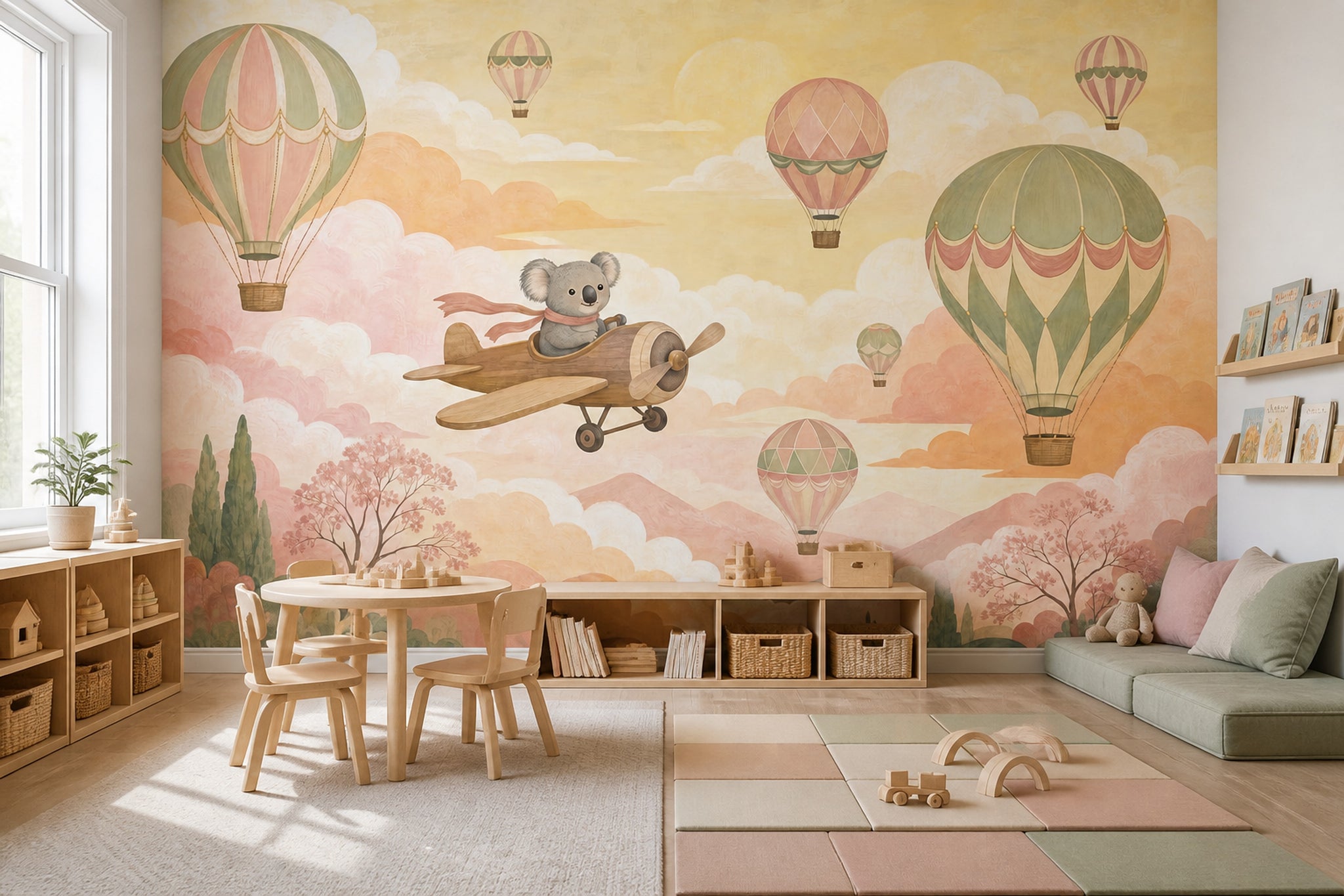 Koala Airplane Wallpaper Hot Air Balloons Storybook Removable Wall Decor