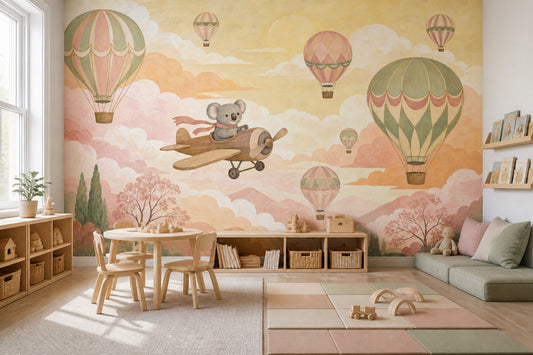 Koala Airplane Wallpaper Hot Air Balloons Storybook Removable Wall Decor
