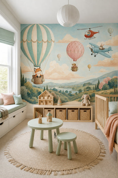 Hot Air Balloon Wallpaper Airplane Helicopter Wall Mural