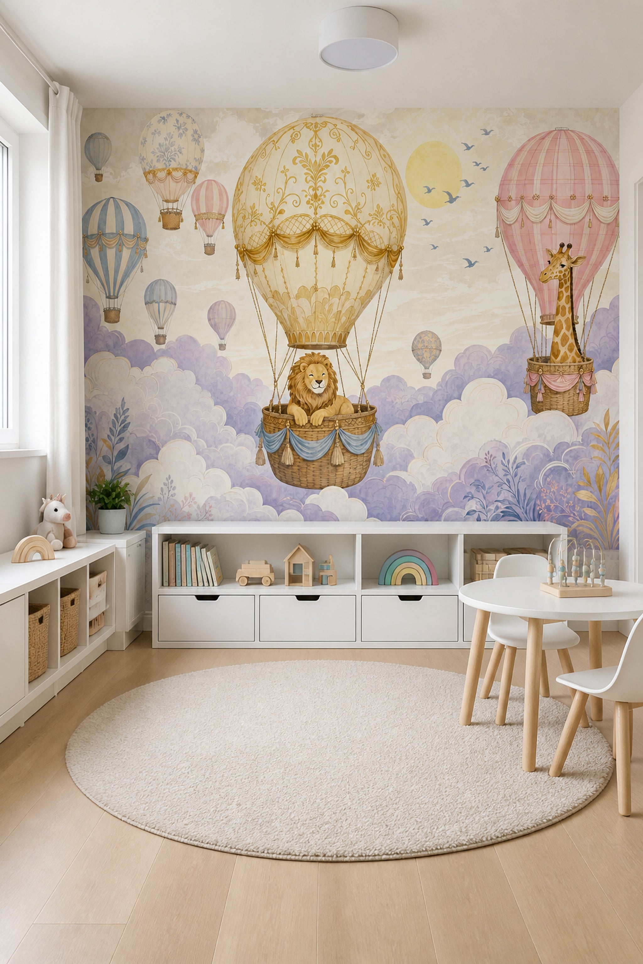 Hot Air Balloons Wallpaper Lion Giraffe Removable Wall Decor