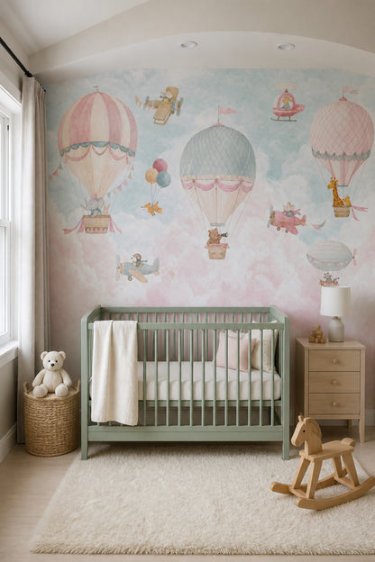 Hot Air Balloons Wallpaper Watercolor Nursery Wall Mural