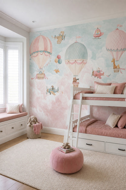 Hot Air Balloons Wallpaper Watercolor Nursery Wall Mural