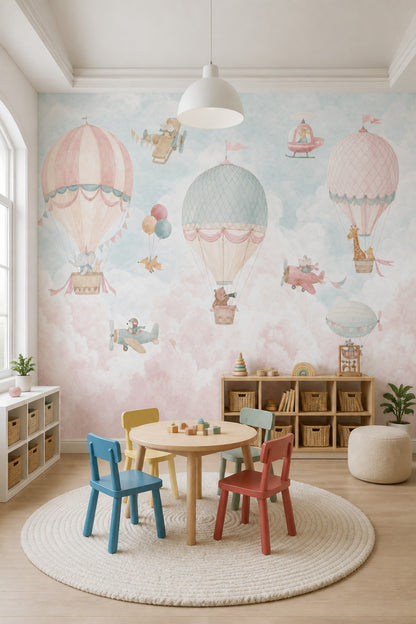 Hot Air Balloons Wallpaper Watercolor Nursery Wall Mural