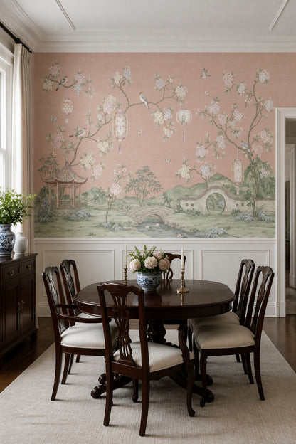Muted Green Wallpaper Chinoiserie Removable Watercolor Wall Decor
