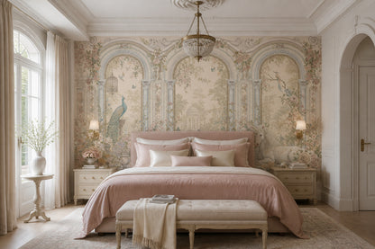 Muted Green Wallpaper Romantic Chinoiserie Removable Wall Decor