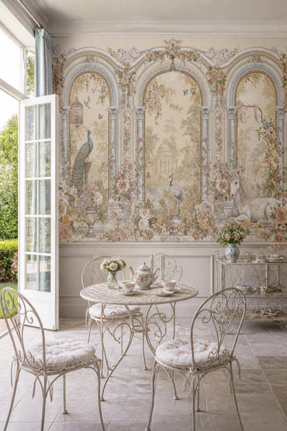 Muted Green Wallpaper Romantic Chinoiserie Removable Wall Decor