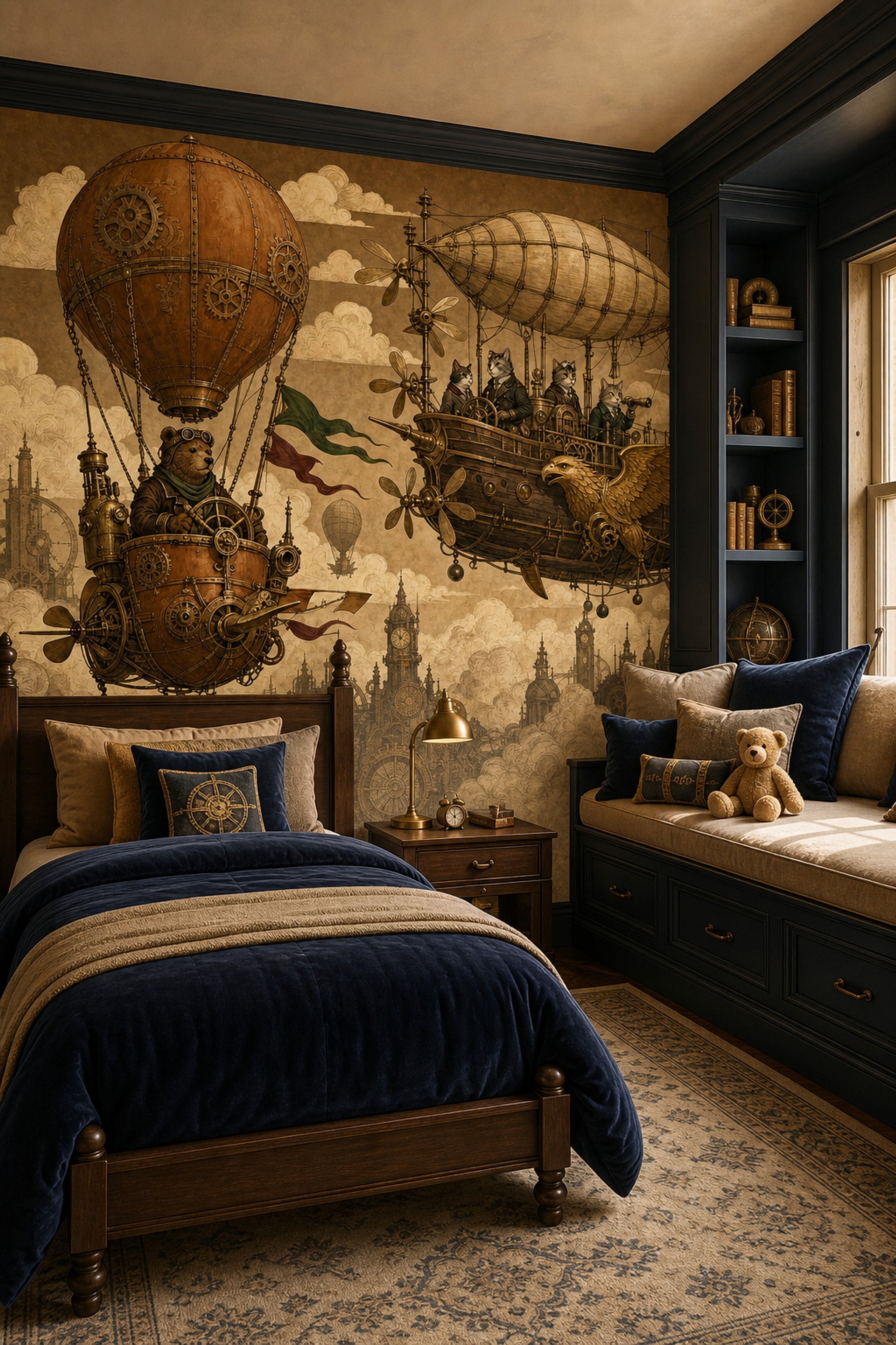 Muted Green Wallpaper Hot Air Balloon Removable Wall Decor
