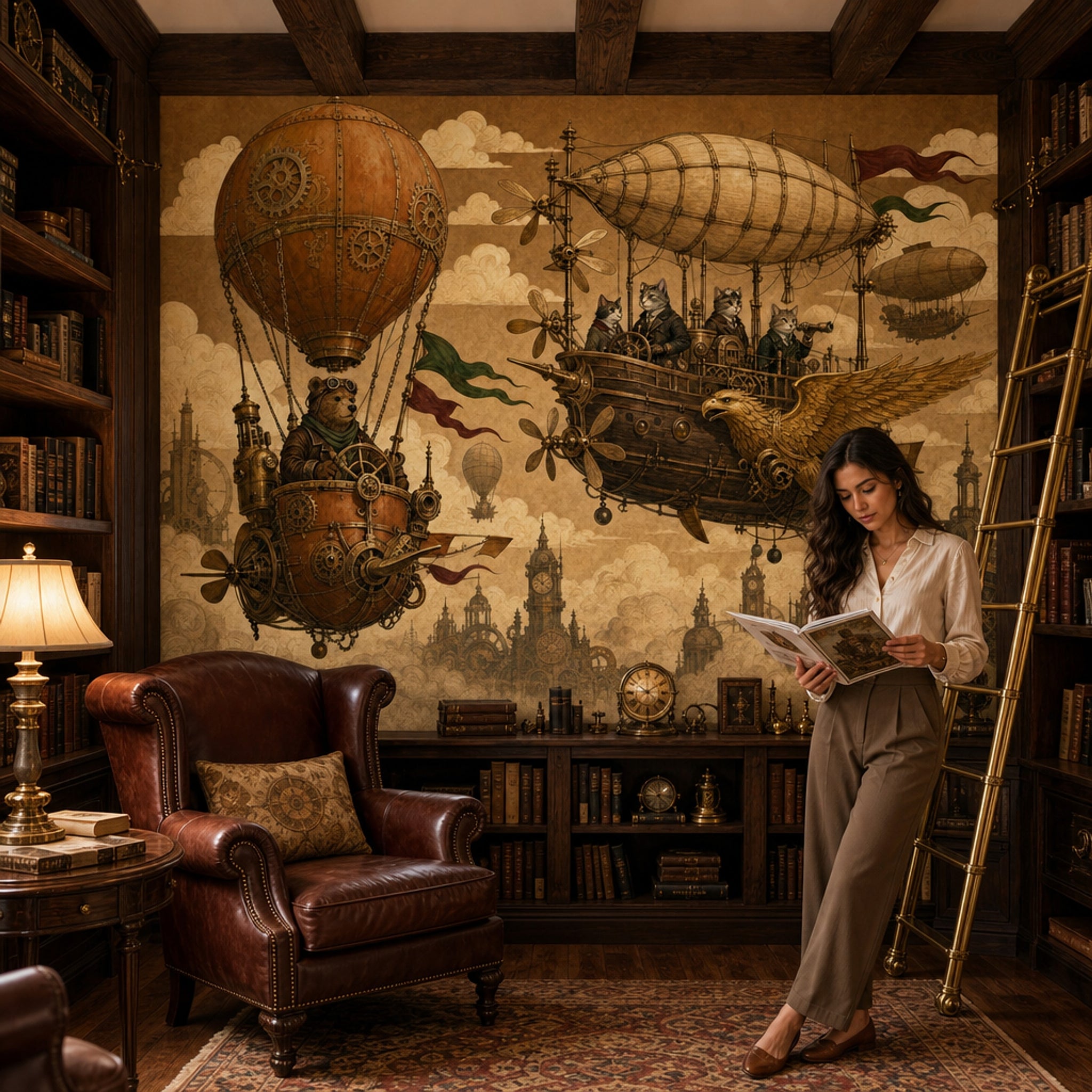 Muted Green Wallpaper Hot Air Balloon Removable Wall Decor