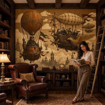 Muted Green Wallpaper Hot Air Balloon Removable Wall Decor
