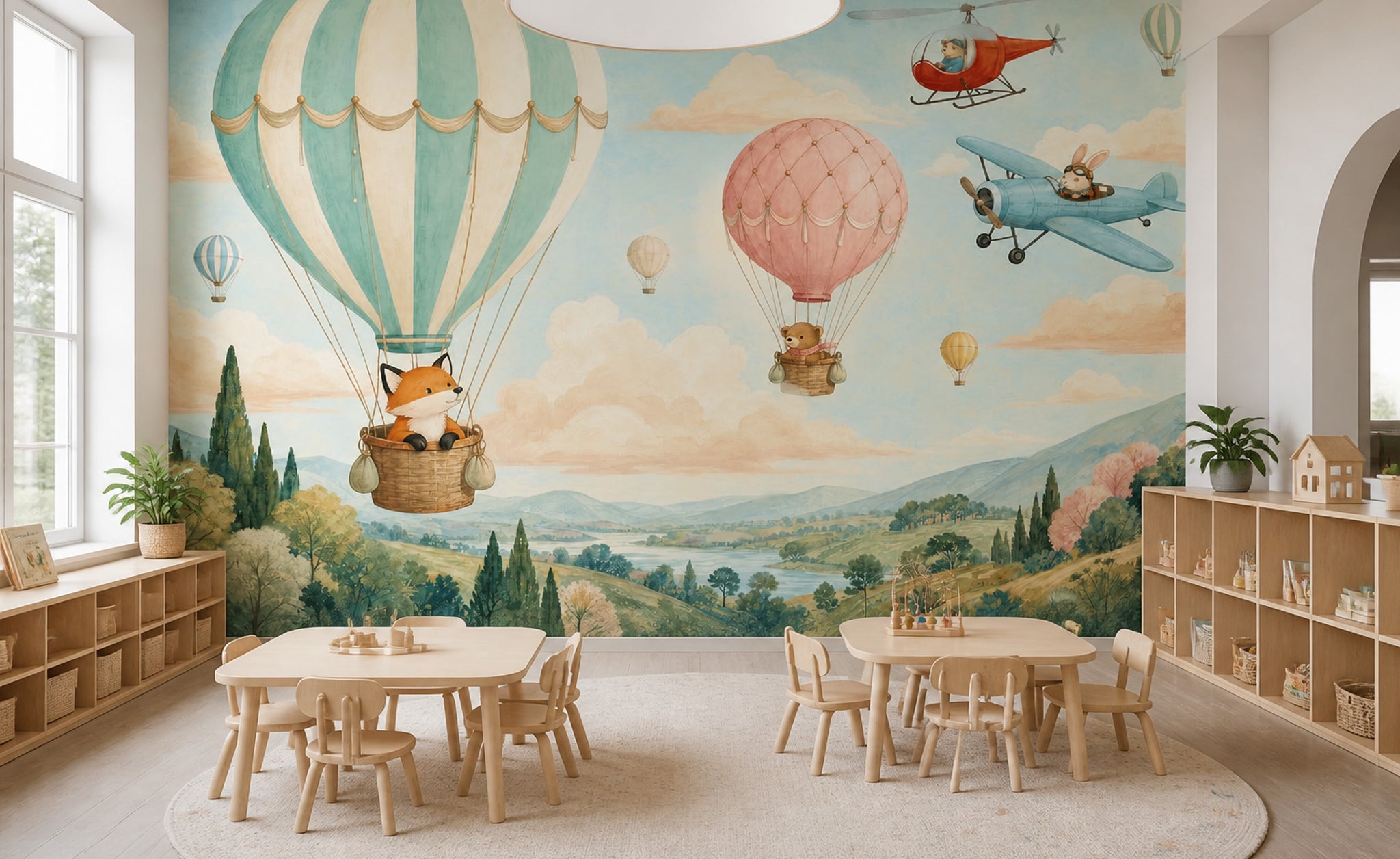 Hot Air Balloon Wallpaper Airplane Helicopter Wall Mural