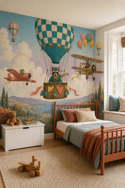 Hot Air Balloon Wallpaper Airplane Pilot Wall Mural