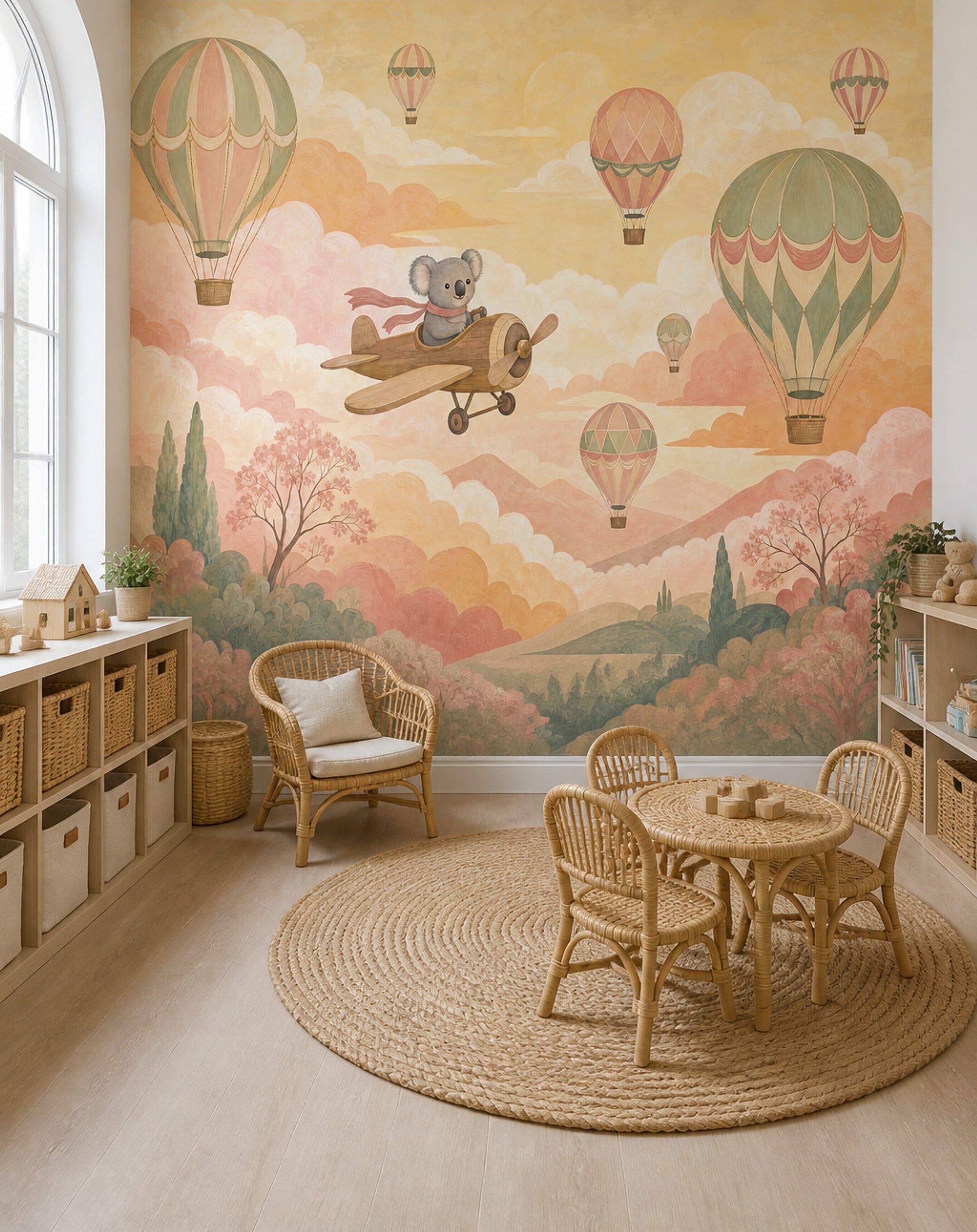 Koala Airplane Wallpaper Hot Air Balloons Storybook Removable Wall Decor