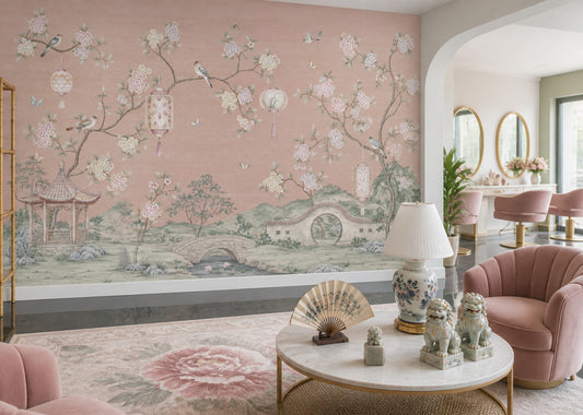 Muted Green Wallpaper Chinoiserie Removable Watercolor Wall Decor