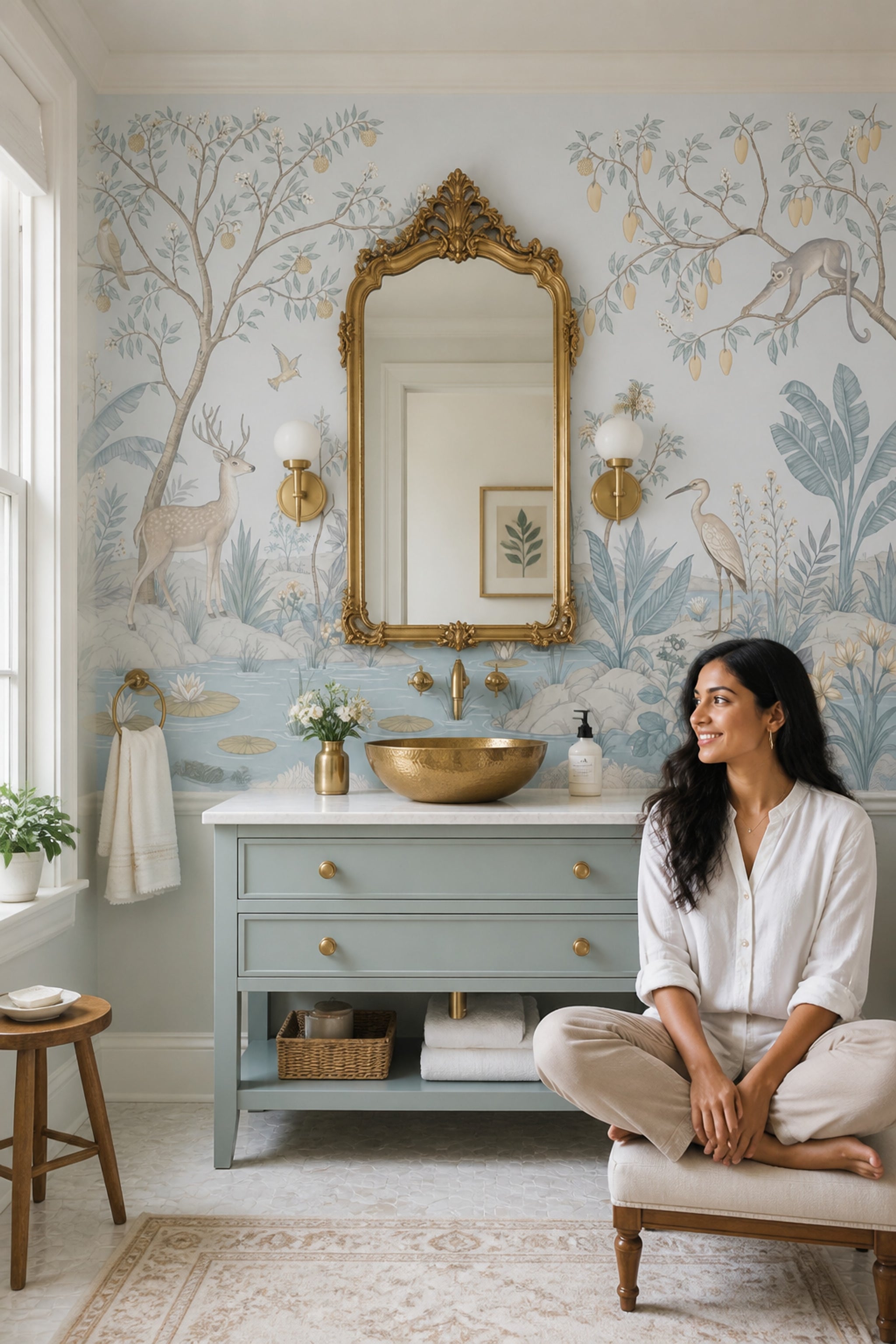 Chinoiserie Wallpaper Tropical Landscape Removable Garden Mural Wall Decor
