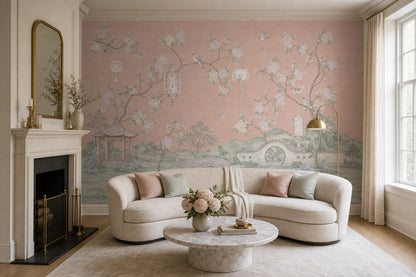 Muted Green Wallpaper Chinoiserie Removable Watercolor Wall Decor