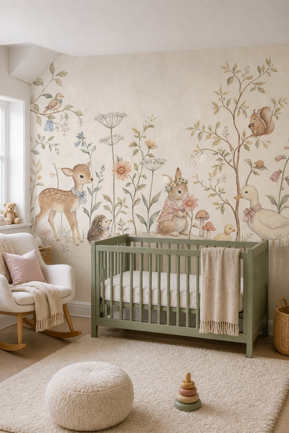 Woodland Animals Wallpaper Nursery Watercolor Removable Wall Decor