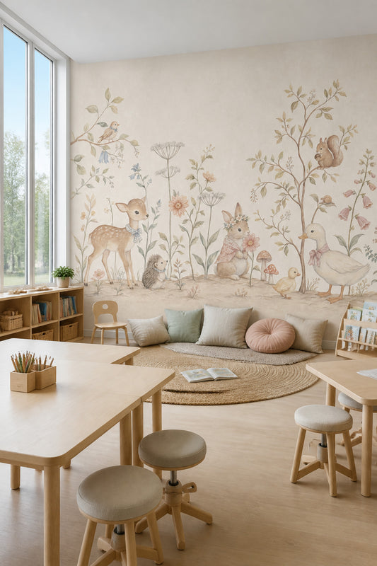 Woodland Animals Wallpaper Nursery Watercolor Removable Wall Decor