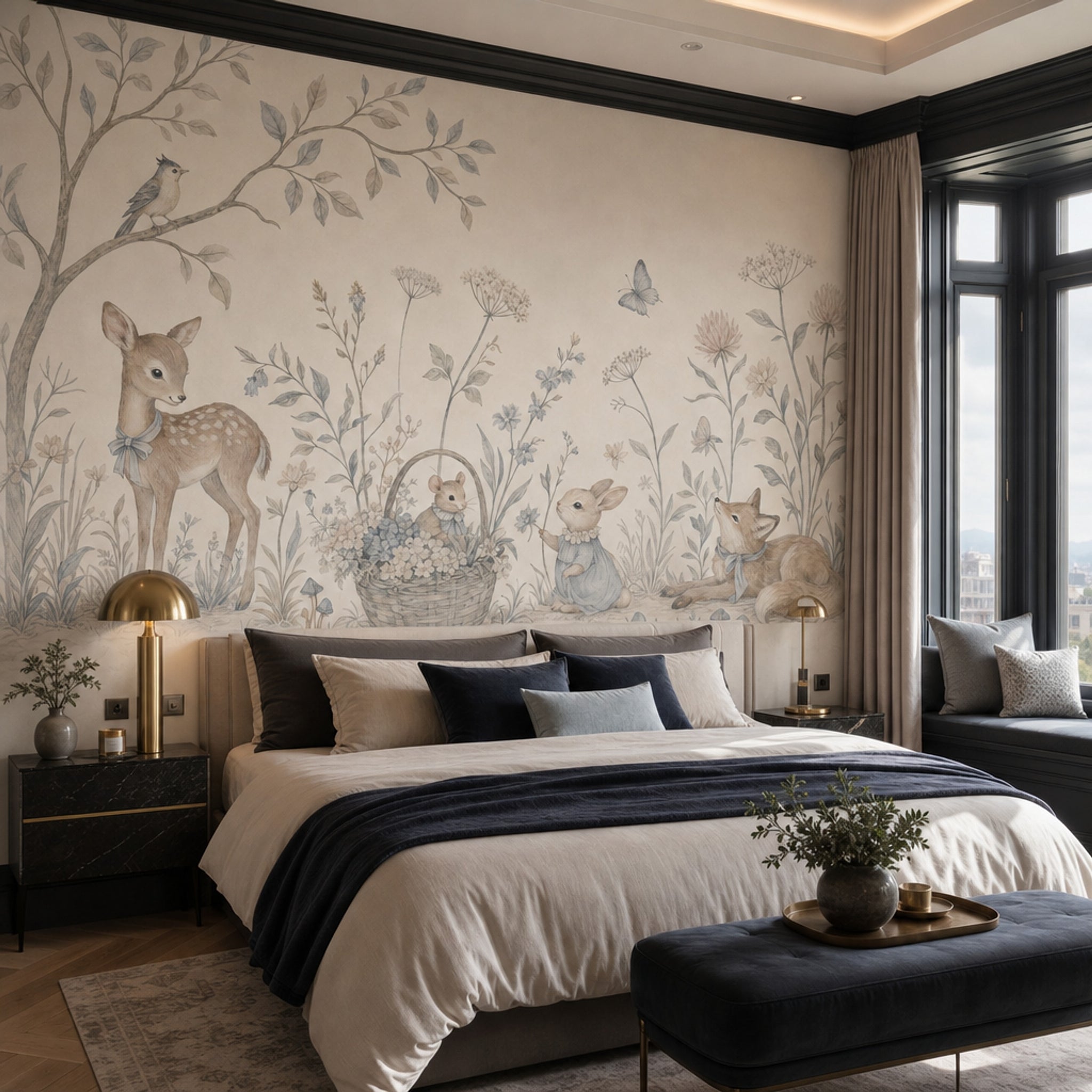 Woodland Animals Wallpaper Floral Meadow Watercolor Wall Mural