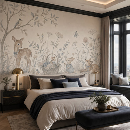 Woodland Animals Wallpaper Floral Meadow Watercolor Wall Mural