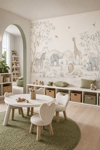 White Background Wallpaper Muted Green Removable Wall Decor