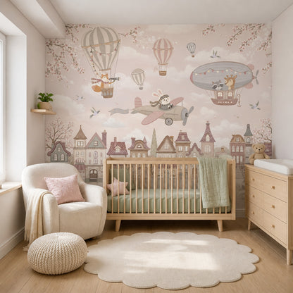 Storybook Village Wallpaper Whimsical Removable Pastel Wall Decor