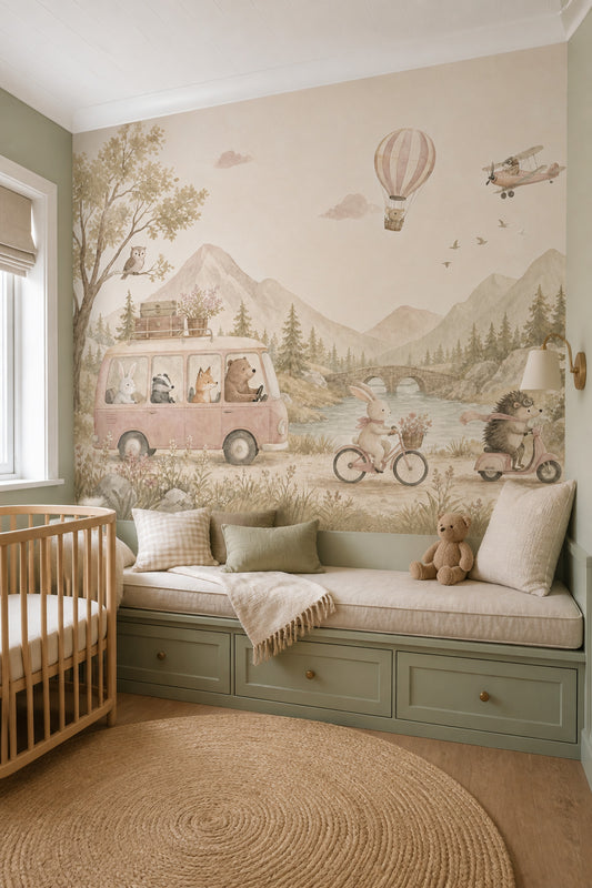 Hot Air Balloon Wallpaper Vintage Watercolor Removable Wall Decor