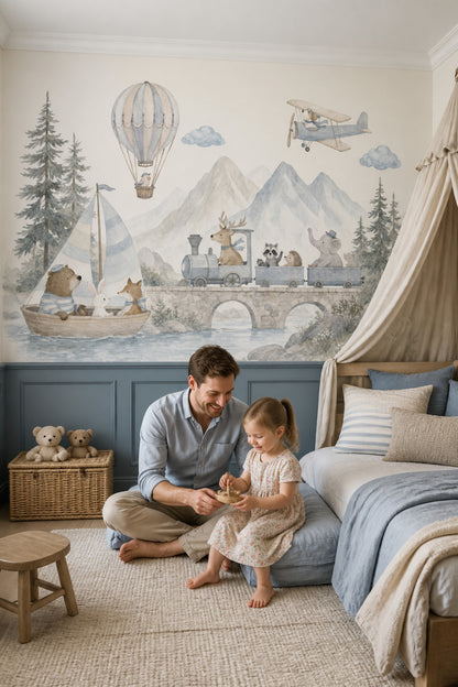 Hot Air Balloon Wallpaper Watercolor Kids Wall Mural