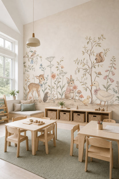 Woodland Animals Wallpaper Nursery Watercolor Removable Wall Decor