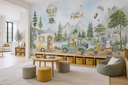 Watercolor Texture Wallpaper Hot Air Balloon Removable Hot Air Balloon Wall Decor