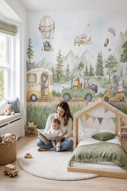 Watercolor Texture Wallpaper Hot Air Balloon Removable Hot Air Balloon Wall Decor