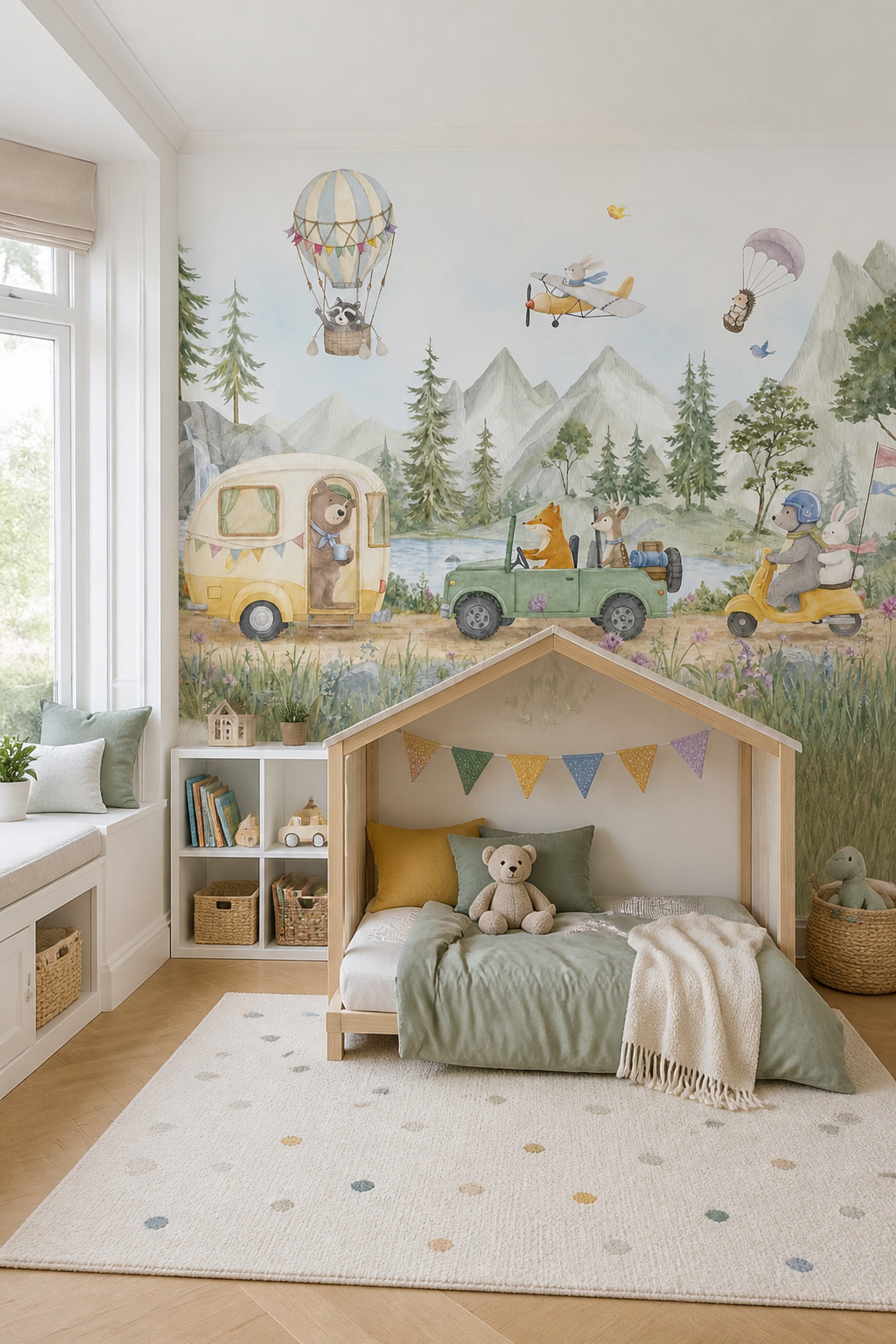 Watercolor Texture Wallpaper Hot Air Balloon Removable Hot Air Balloon Wall Decor