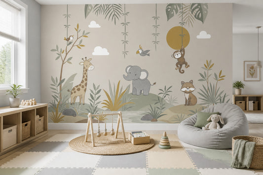 Jungle Wallpaper Safari Animals Removable Nursery Wallpaper Wall Decor