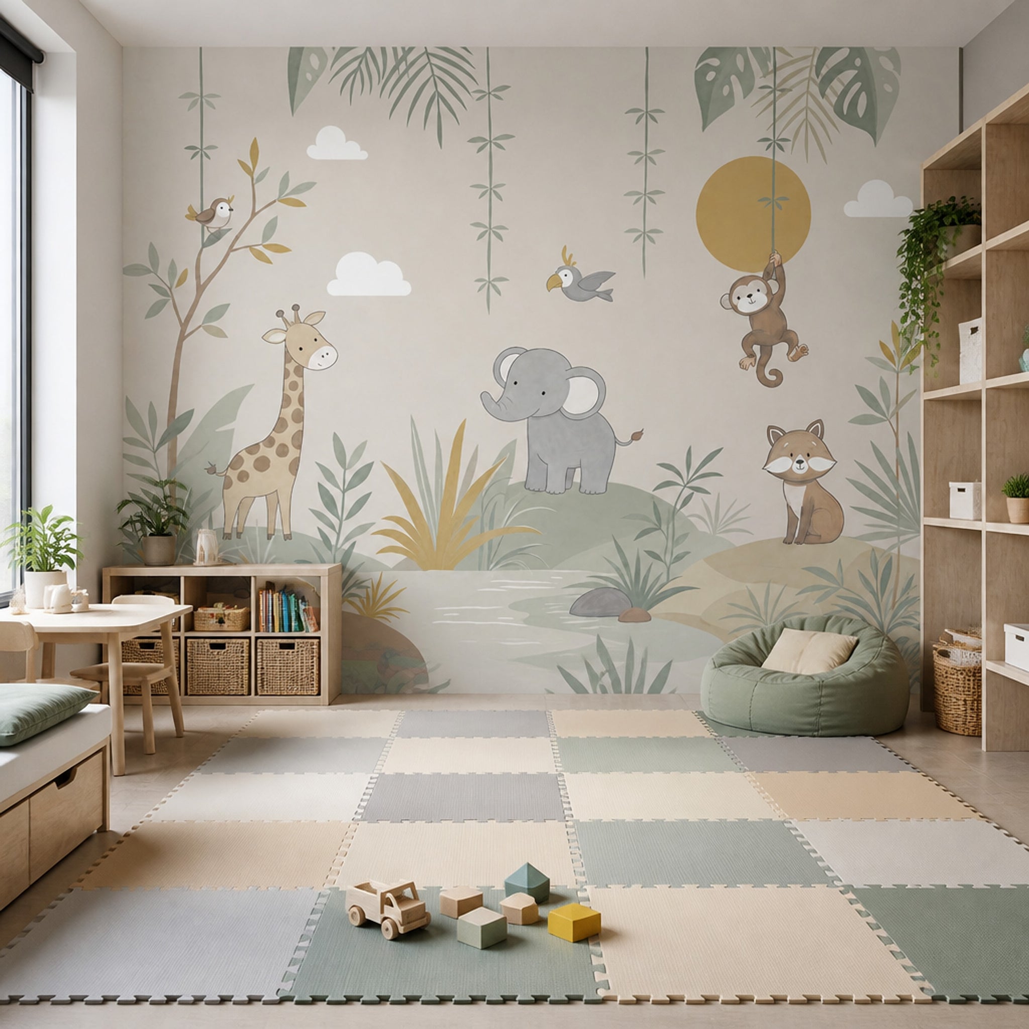 Jungle Wallpaper Safari Animals Removable Nursery Wallpaper Wall Decor