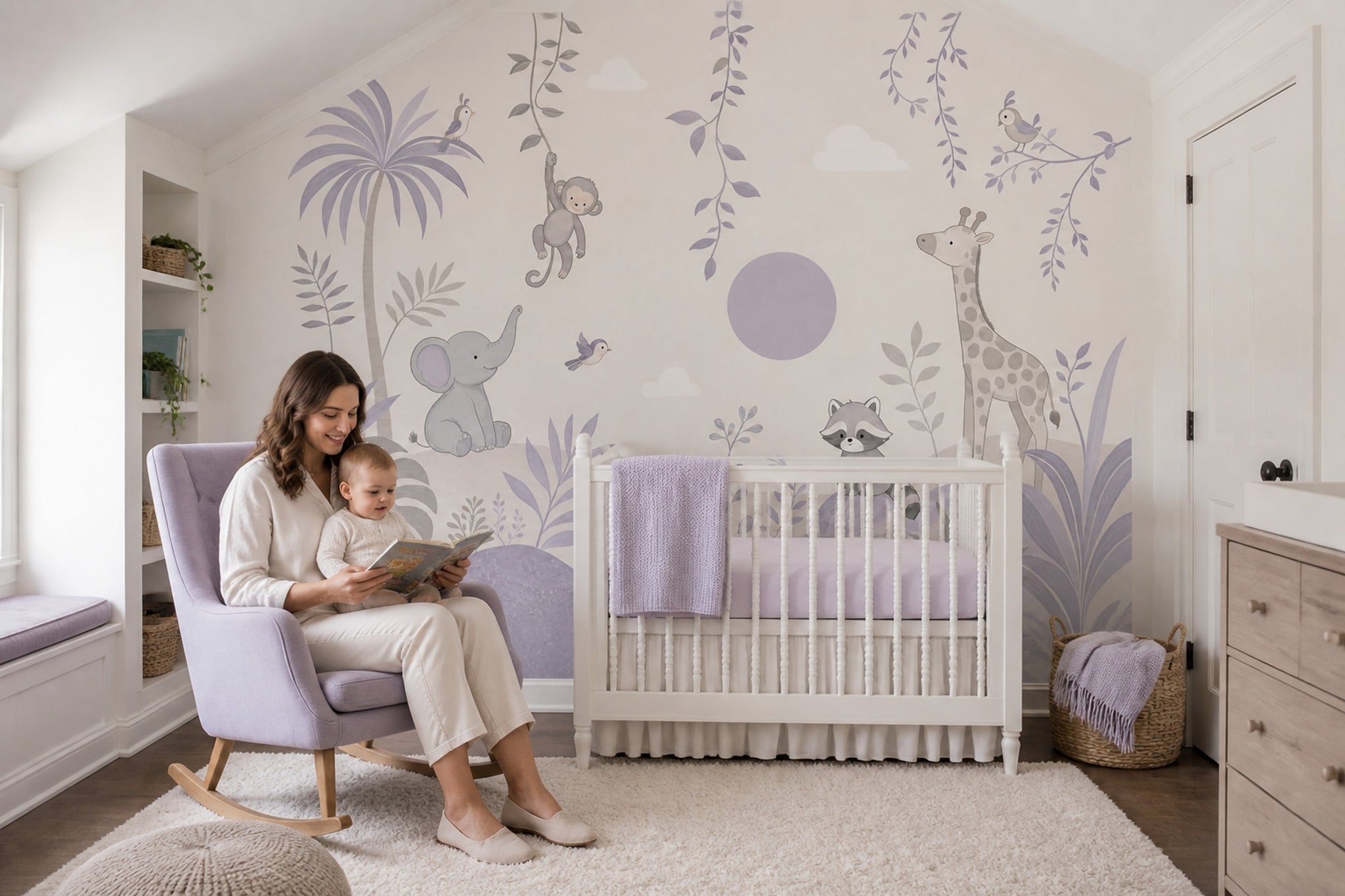 Nursery Jungle Wallpaper Safari Animals Tropical Foliage Removable Wall Decor