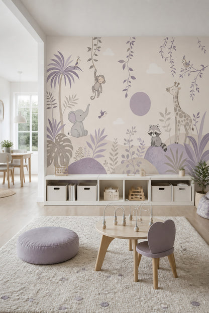 Nursery Jungle Wallpaper Safari Animals Tropical Foliage Removable Wall Decor